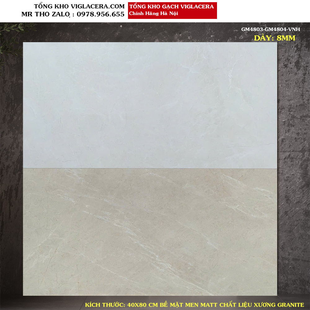 Gạch ốp tường Viglacera 40x80 GM4803-GM4804 Loại 1